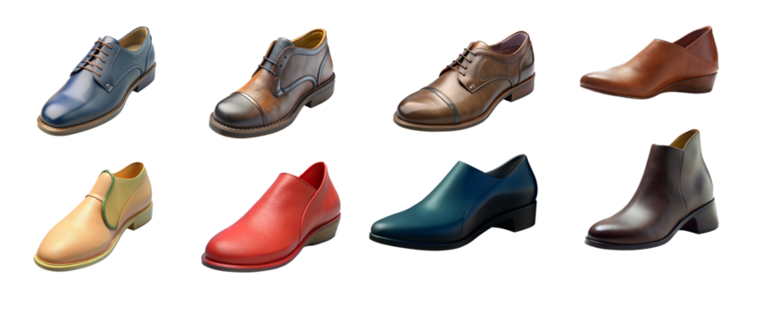 colorful set of shoes Isolated on a Transparent Background, eye catchy png shoes collection.