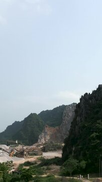 quarries from a drone view where machines work for the micronization of minerals in the manufacture of cement in Hanoi Vietnam
