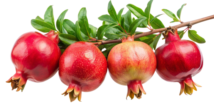 pomegranate on branch isolated on white background