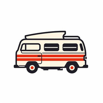 recommend clip art: Line drawing of camper van over white background.