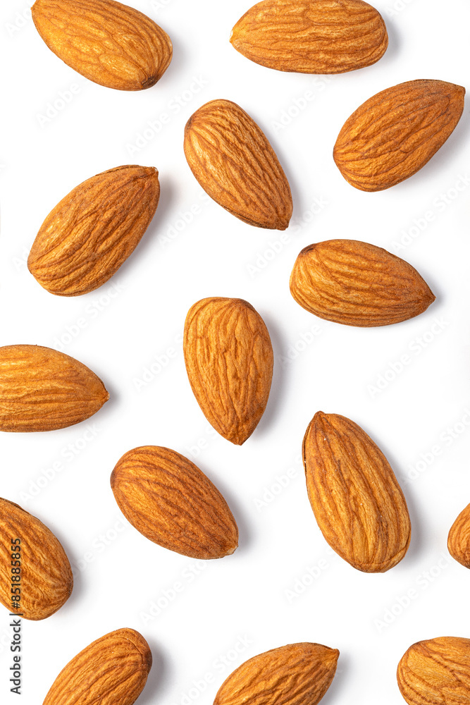 Wall mural almond nuts on white background - Wall murals