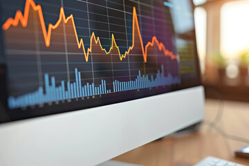 Close-up of a computer monitor displaying financial data charts and graphs, representing economic analysis and market trends.