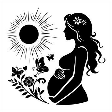 recommend clip art: Black silhouette of a pregnant woman with straight hair. pregnant woman vector illustration	
                    