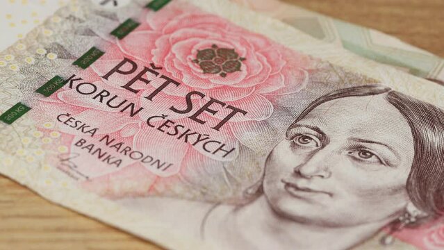 Czech Republic money, Counting Czech korunas, Banknotes of 200, 500 and 1000, close up, Financial concept