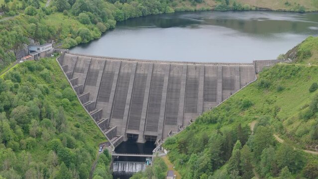 Aerial view of the Llyn Clywedog Dam in Central Wales 