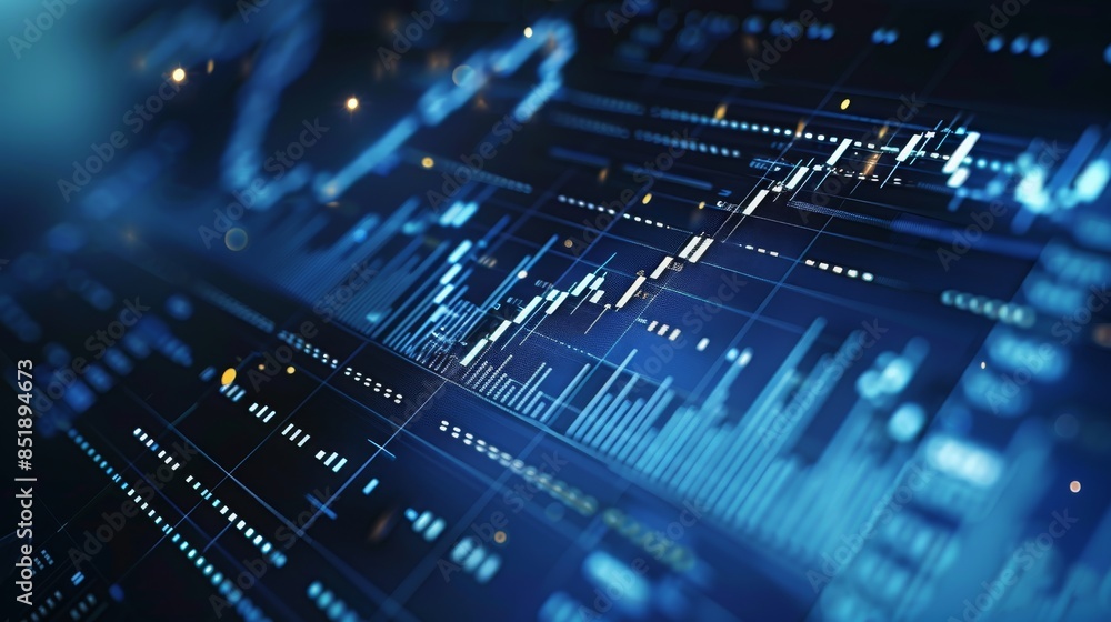 Aufkleber stock graph and financial chart background. blue background. generative ai.