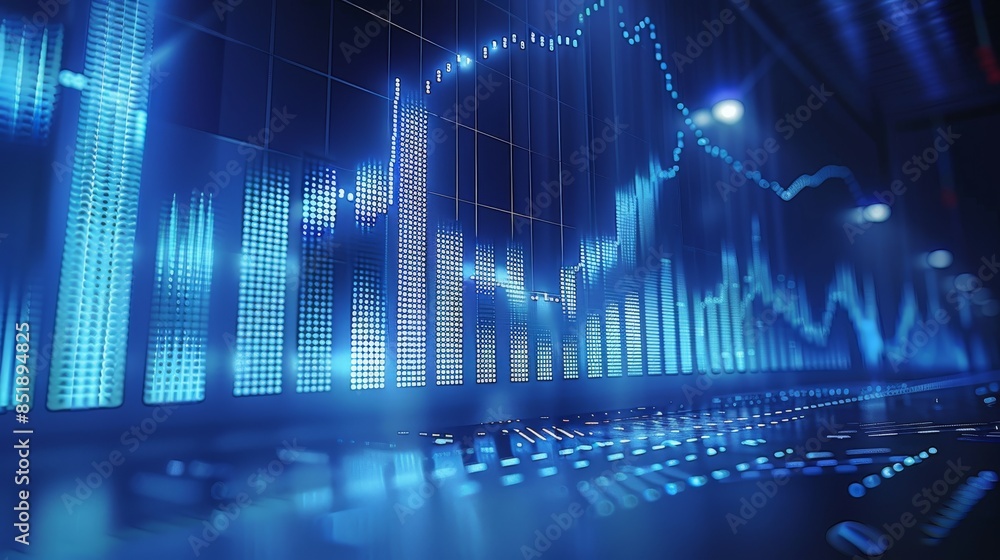 Aufkleber stock graph and financial chart background. blue background. generative ai.