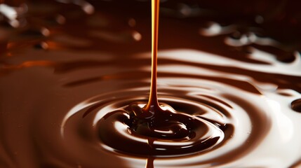 A close-up of smooth, rich liquid chocolate being poured creating an indulgent and appetizing visual