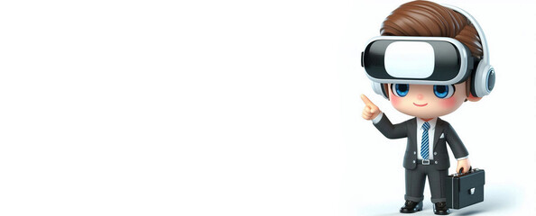 Fototapeta premium A cute business person 3d character wearing Virtual reality goggles