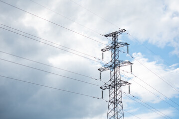high-voltage power lines, high voltage electric transmission tower.