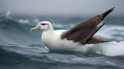 Obraz premium Elegant Albatross Lifts Off from Swimming: Dynamic Aerial Scene