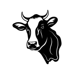 Cow head logo line art concept black and white, hand-drawn illustration