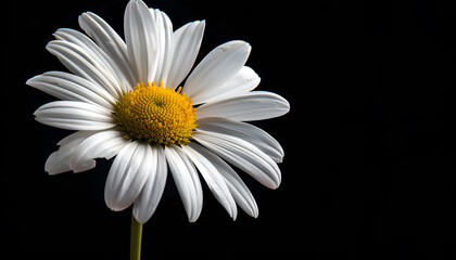 beautiful flower on a black background. A daisy of white color in close-up