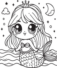 vector simple mermaid coloring page Coloring book for children vector illustration Ai Generative