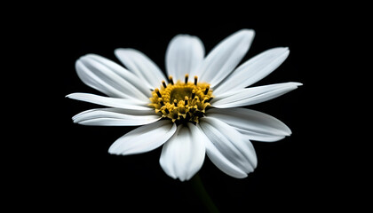 beautiful flower on a black background. A daisy of white color in close-up