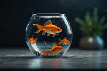 A glass bowl with a few goldfish swimming in it