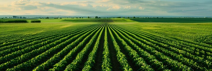 Beautiful abstract pattern of green crops field in farm land.