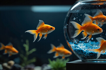 A glass bowl with a few goldfish swimming in it