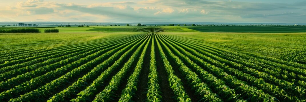 Beautiful abstract pattern of green crops field in farm land.