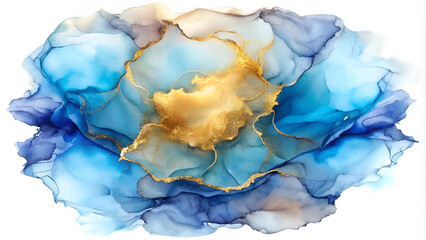 Vector Alcohol ink shape in tender blue and gold.