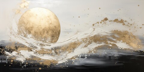 Black white and golden colors draw paint ink oil on canvas decoration artwork