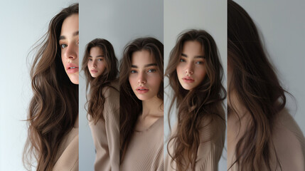 Fototapeta premium Close-up portraits of a woman with varied poses. 