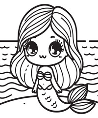 vector simple mermaid coloring page Coloring book for children vector illustration Ai Generative