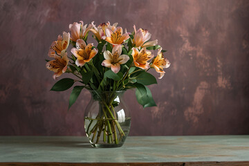 A vase of flowers sits on a wooden table