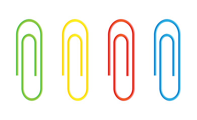 Paper clip icons on  white Background. Paperclip in Flat Style. Vector Illustration Back to School. Elements for office, poster banner.