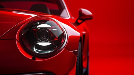 Close-up of a red cars headlight after restoration