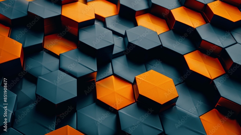 Poster abstract hexagonal pattern in orange and blue
