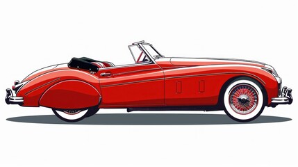 Obraz premium Classic red sports car with open hood and top down on white background for travel and adventure enthusiasts
