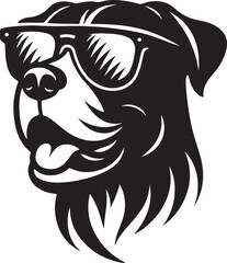 Dog Head Wearing Sunglasses Silhouette Vector on White Background
