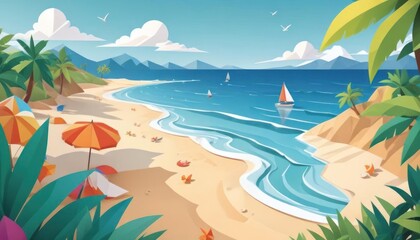 Fototapeta premium happy summer beach vector background 