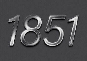 Chrome metal 3D number design of 1851 on grey background.