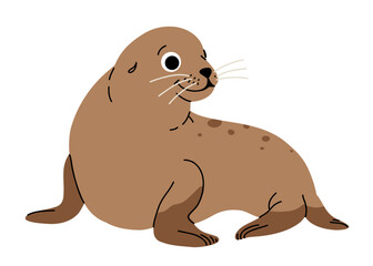 Vector cartoon illustrations of sea lion on a white background. Flat cute icon of sea lion . Underwater world, ocean, underwater inhabitants.