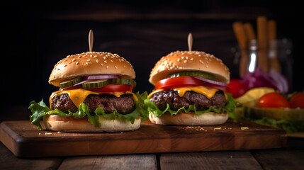 Savory Cheeseburger Stack: Layers of Flavor on a Dark Background