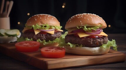 Savory Cheeseburger Stack: Layers of Flavor on a Dark Background