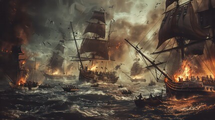 Fototapeta premium 3D Illustration of a sea battle pirate ship