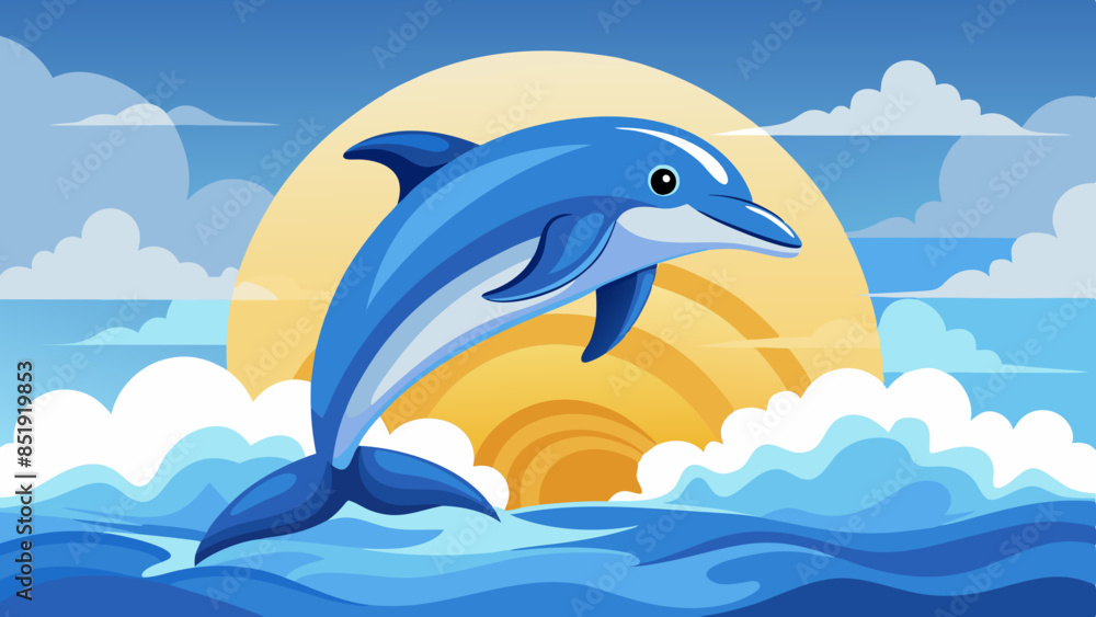 Wall mural dolphin jumping river vector illustration