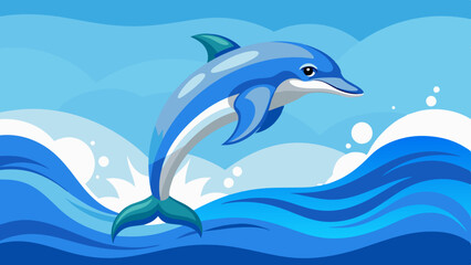 dolphin jumping river vector illustration