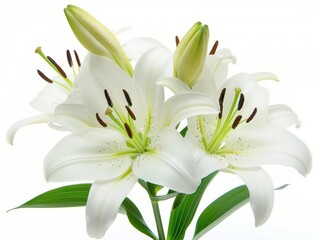 Fototapeta premium Stargazer lily in a bouquet of cut flowers on a white background