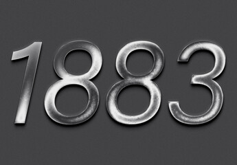 Chrome metal 3D number design of 1883 on grey background.