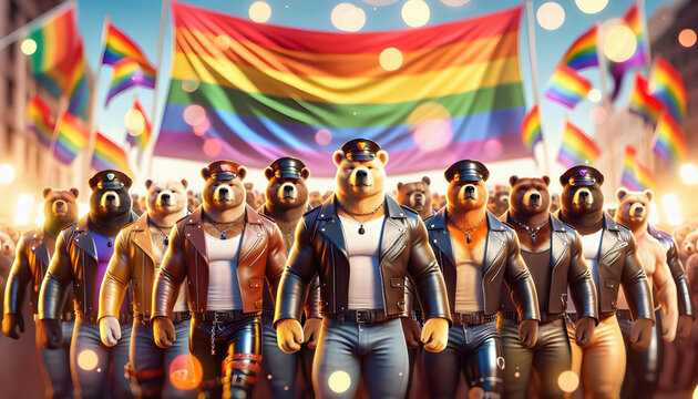 B&auml;ren in Lederkleidung auf einer Pride Veranstaltung, CSD, LGBT