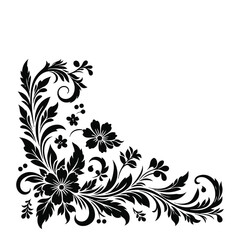Floral Corner border design black vector with white color background