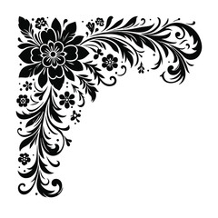 Floral Corner border design black vector with white color background