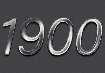 Chrome metal 3D number design of 1900 on grey background.