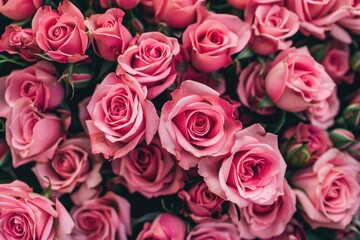 Pink Flowers. Top View of a Beautiful Bouquet of Blooming Roses