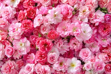 Obraz premium Pink Flowers. Top View of Beautiful Big Rose Bouquet in Full Bloom