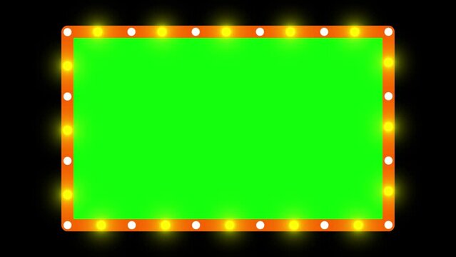 blank billboard blank frame alternating flashing lights vintage 4k vegas green screen animation promo board lamp frame board